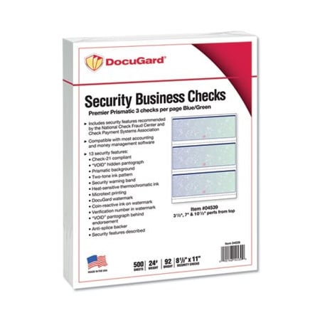 Paris DocuGard, PREMIER PRISMATIC CHECK, 13 FEATURES, 8.5 X 11, BLUE/GREEN PRISMATIC, 500/REAM 04539RM